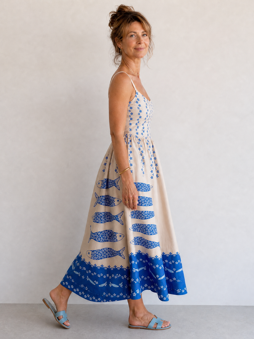 Auvelle | Robe Midi Sans Manches Imprimée Poissons