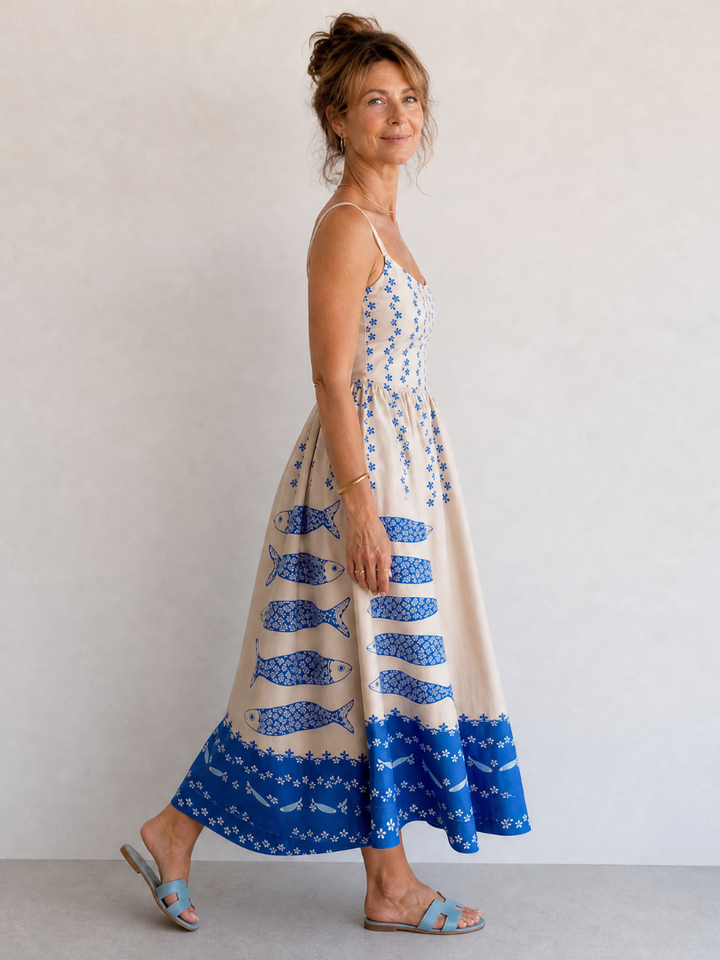 Auvelle | Robe Midi Sans Manches Imprimée Poissons