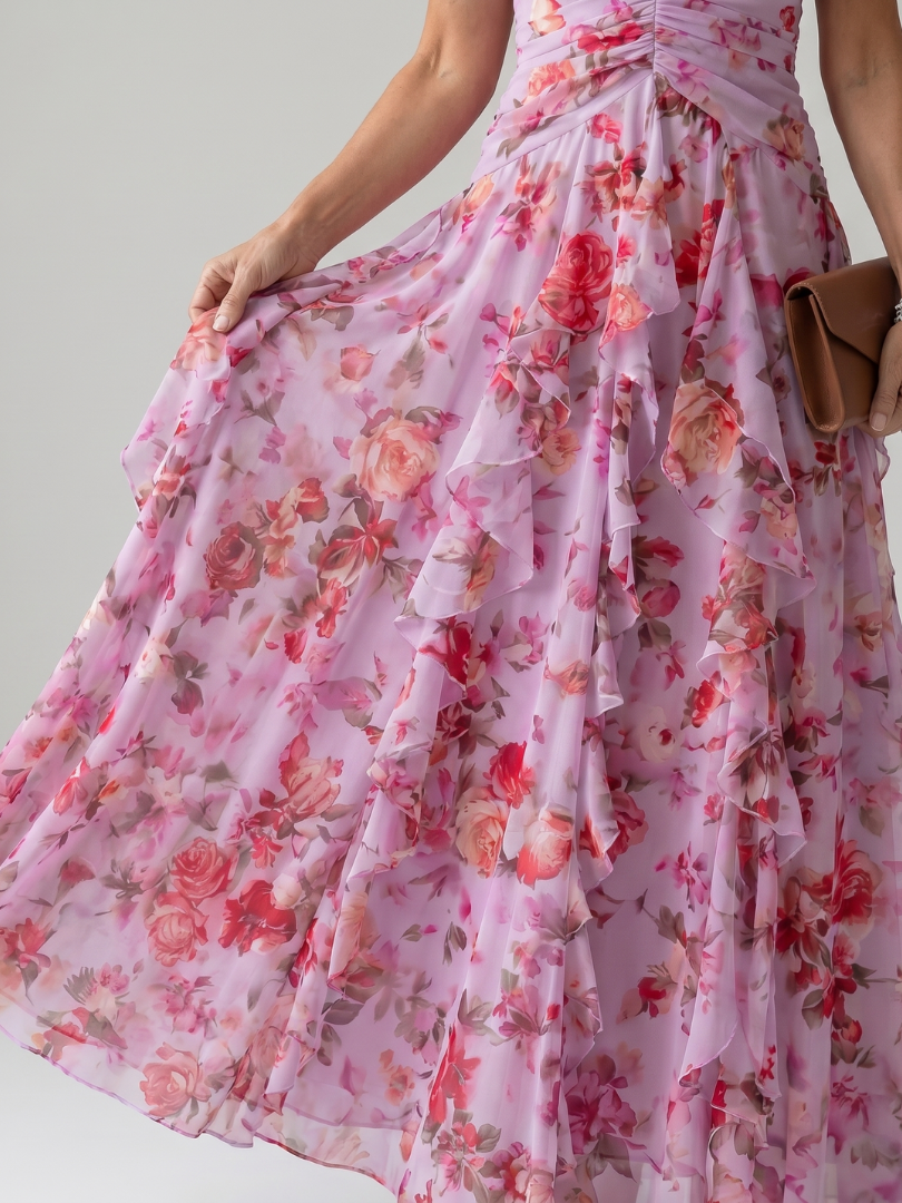 Auvelle | Robe Maxi Fleurie à Encolure Halter et Corps Froncé