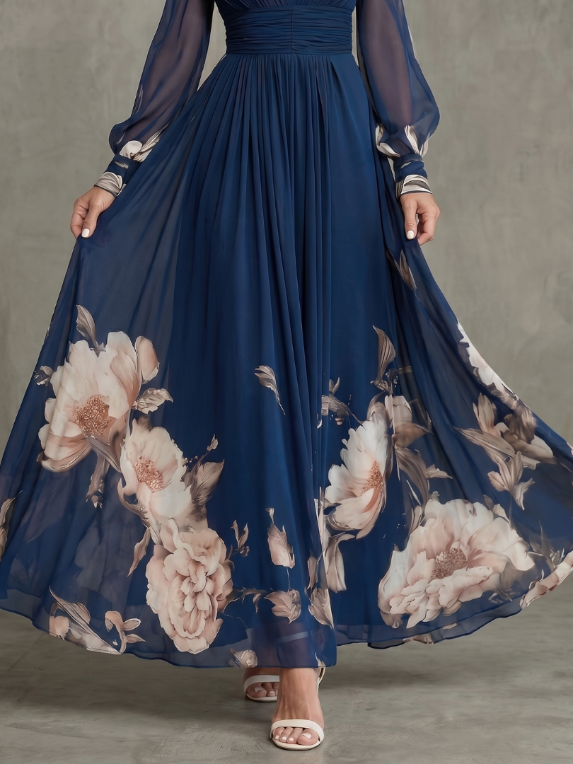 Auvelle | Robe Maxi à Manches Plissées Transparentes