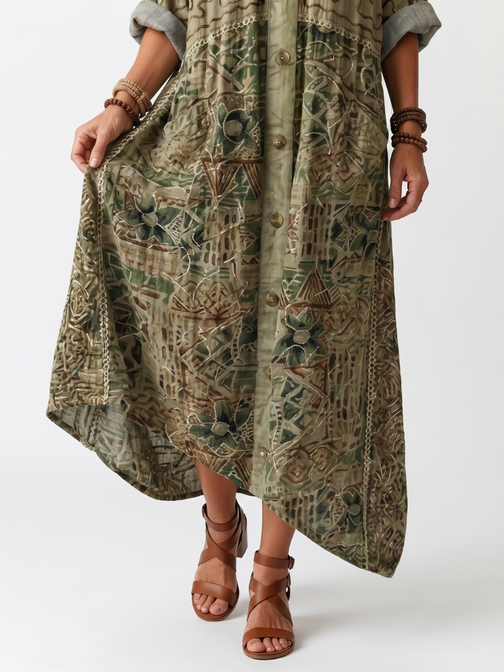 Aleta | Robe Midi Oversized à Poches Brodées et Boutons