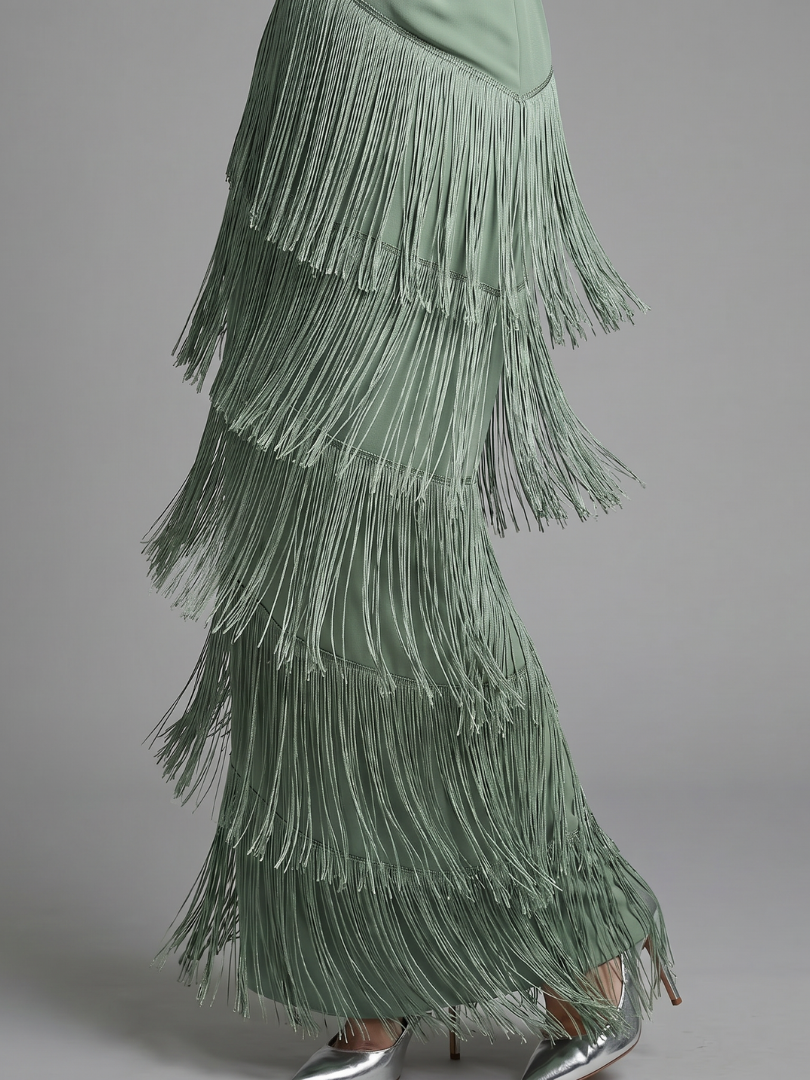 Auvelle | Robe Midi à Manches Longues avec Franges Douces