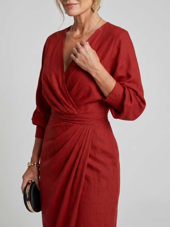Auvelle | Robe midi à manches longues avec drapé croisé