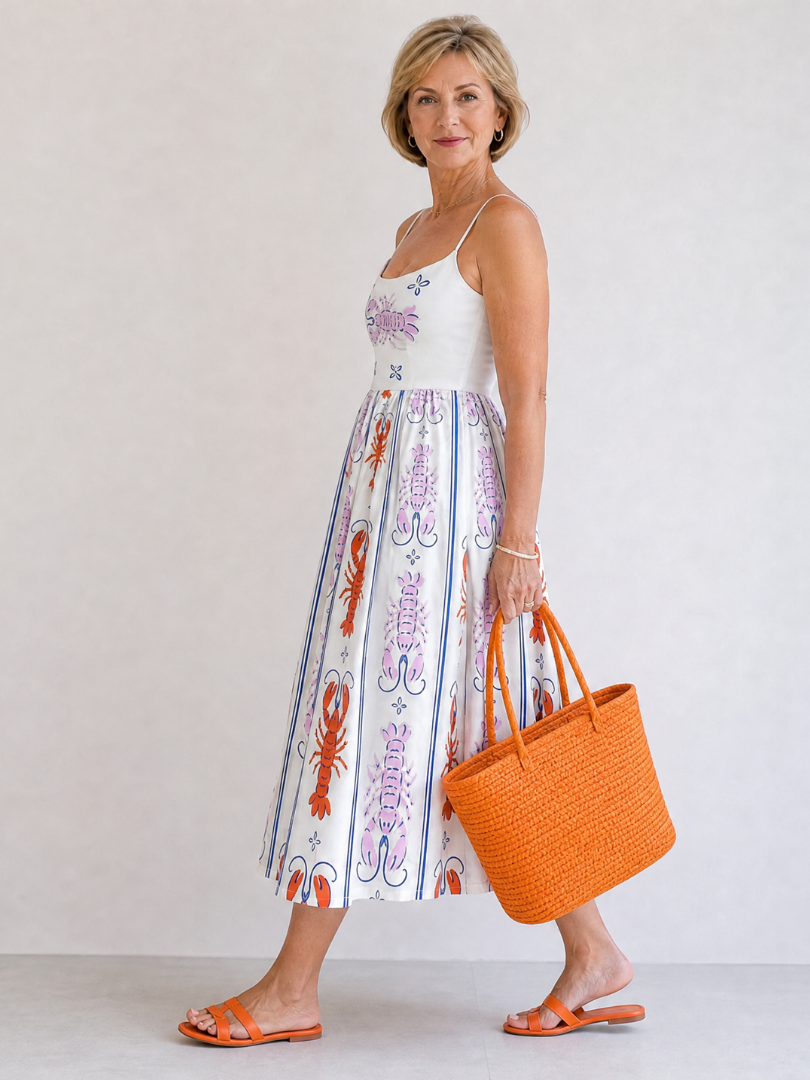 Auvelle | Robe Midi Sans Manches Imprimée Homard
