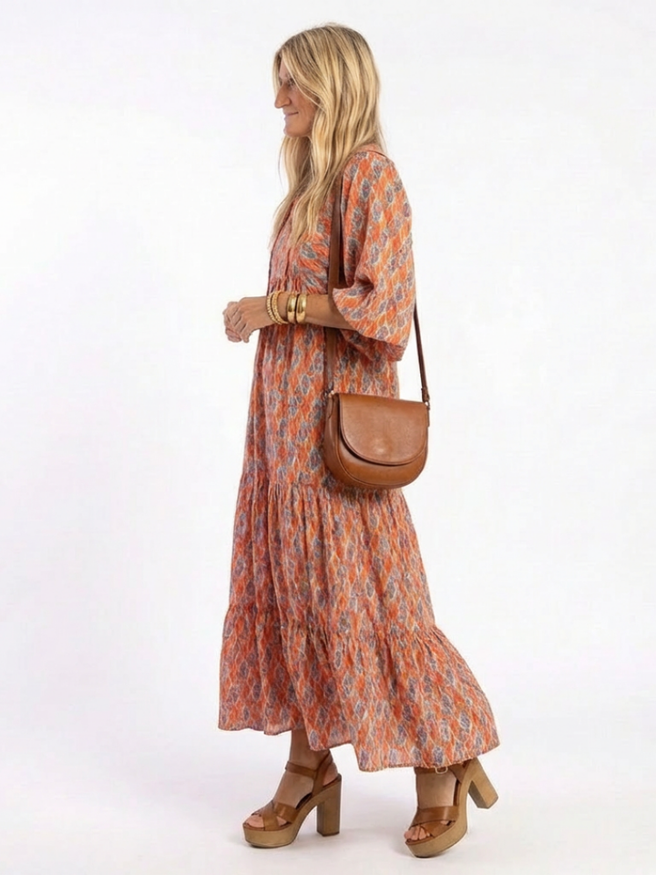 Amara | Robe Midi à Imprimé Géométrique et Décolleté en V
