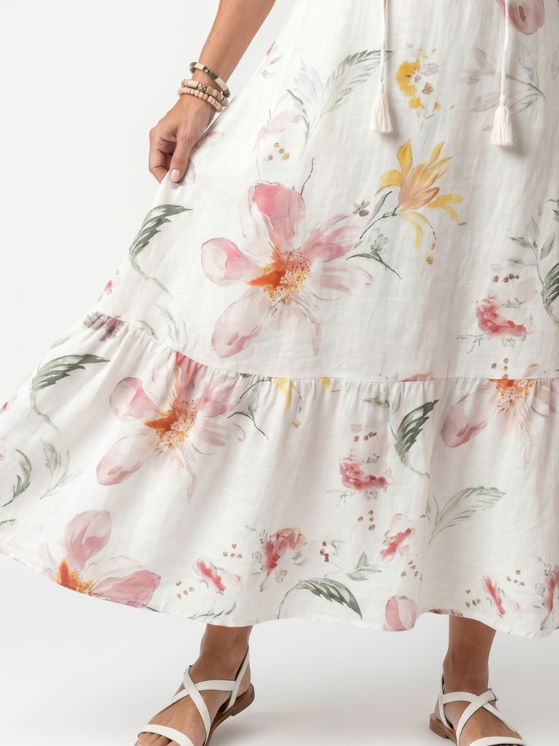 Noa | Robe Midi à Volants en Fleurs Douces