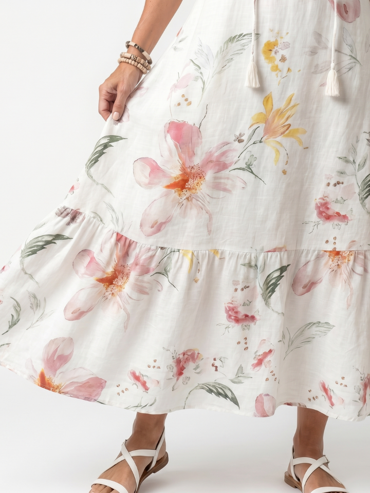 Noa | Robe Midi à Volants en Fleurs Douces