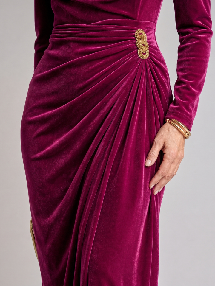 Auvelle | Robe Midi Satin à Col Drapé
