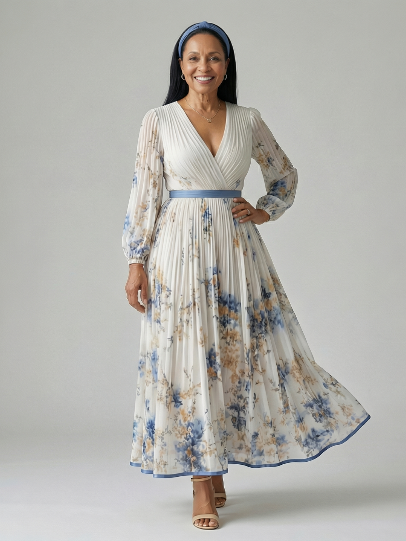 Auvelle | Robe Midi Plissée à Enveloppe Rielle