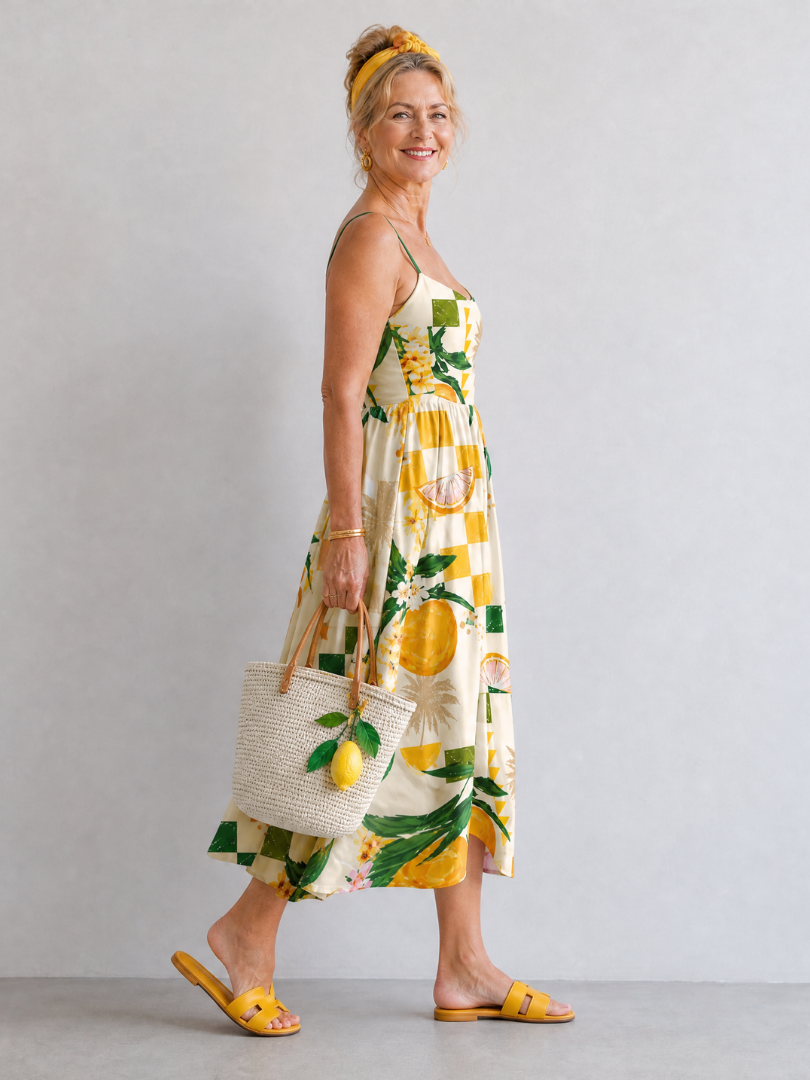 Auvelle | Robe Midi Sans Manches Imprimée Agrumes