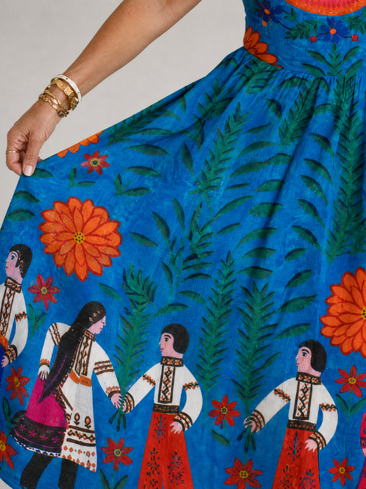 Auvelle | Robe Midi Sans Manches Imprimé Folk