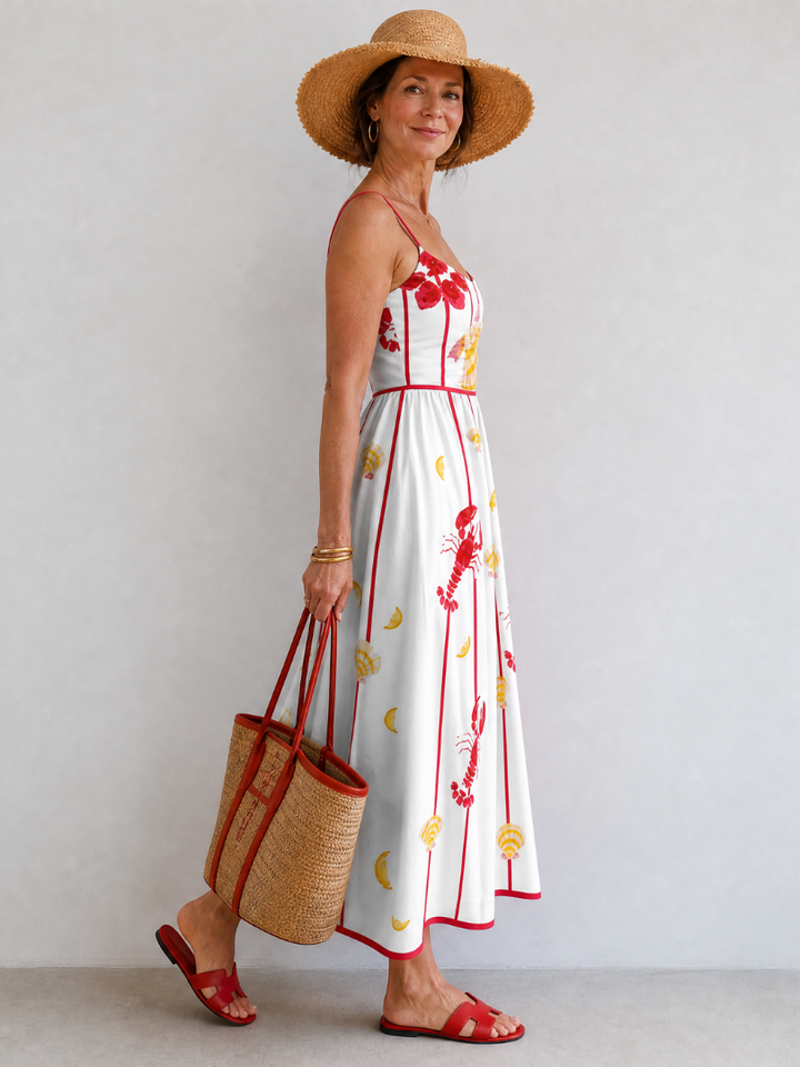 Auvelle | Robe Midi Imprimée Homard et Coquillage