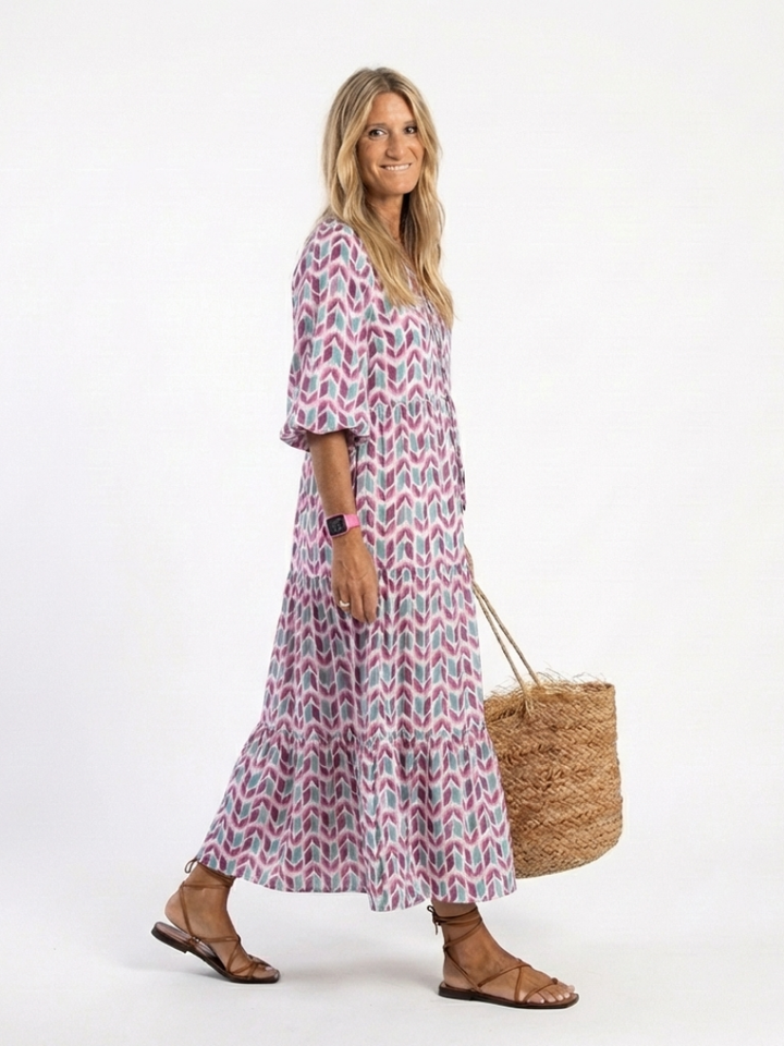 Mireya | Robe midi à manches longues et imprimé géométrique