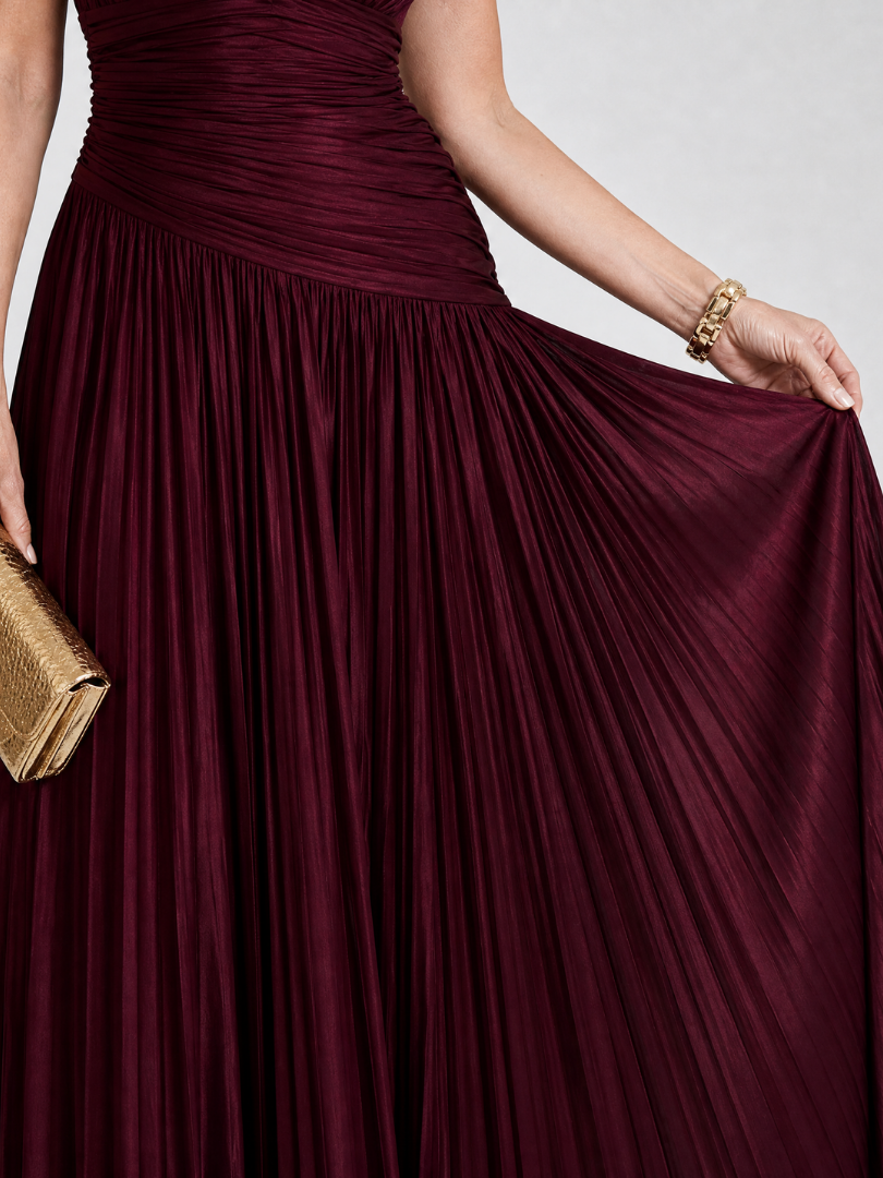 Auvelle | Robe Midi Sans Manches à Col V Plissé
