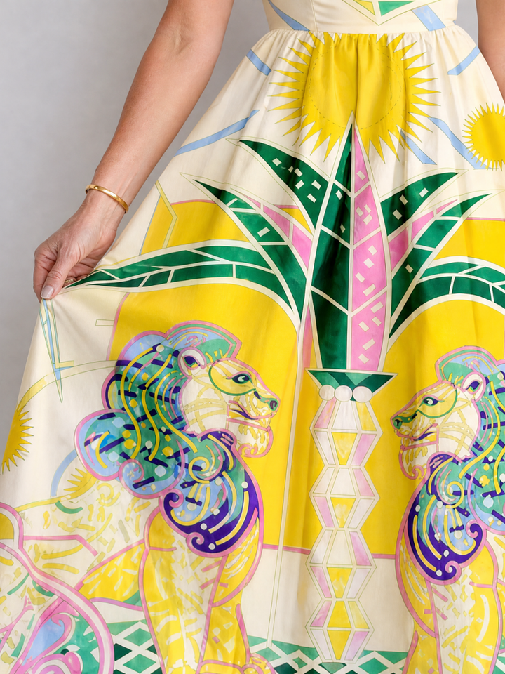 Auvelle | Robe Midi Imprimé Lion Géométriqueu