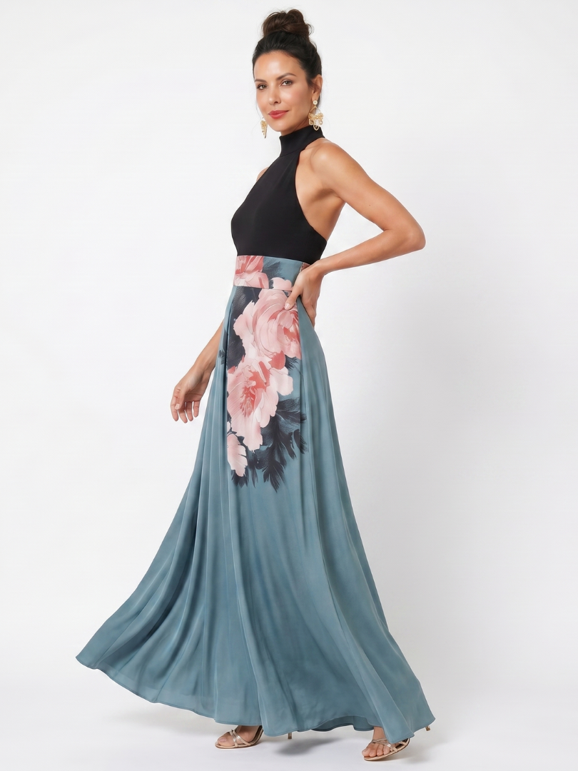 Auvelle | Robe Maxi à Buste Halter et Jupe Fleurie