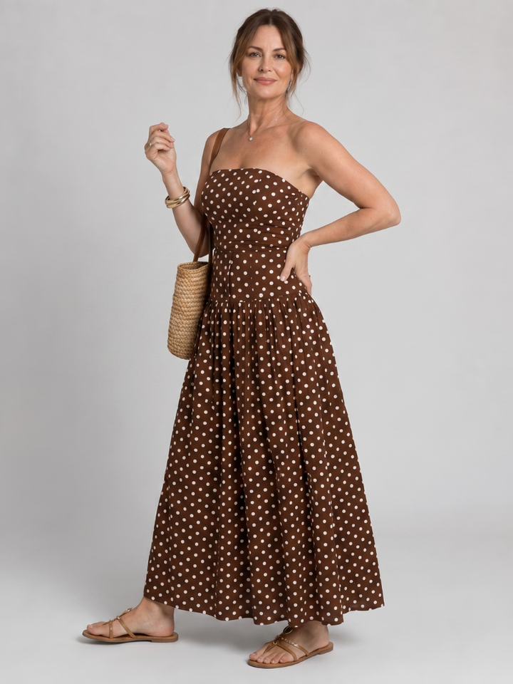 Auvelle | Robe Midi Sans Bretelles à Motif Pois