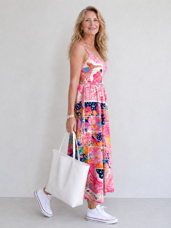 Auvelle | Robe Midi Imprimé Floral Patchwork