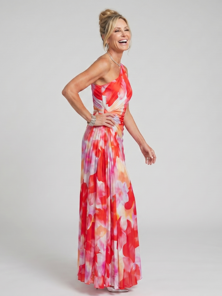 Auvelle | Robe Midi à Bretelle Unique avec Corsage Plissé