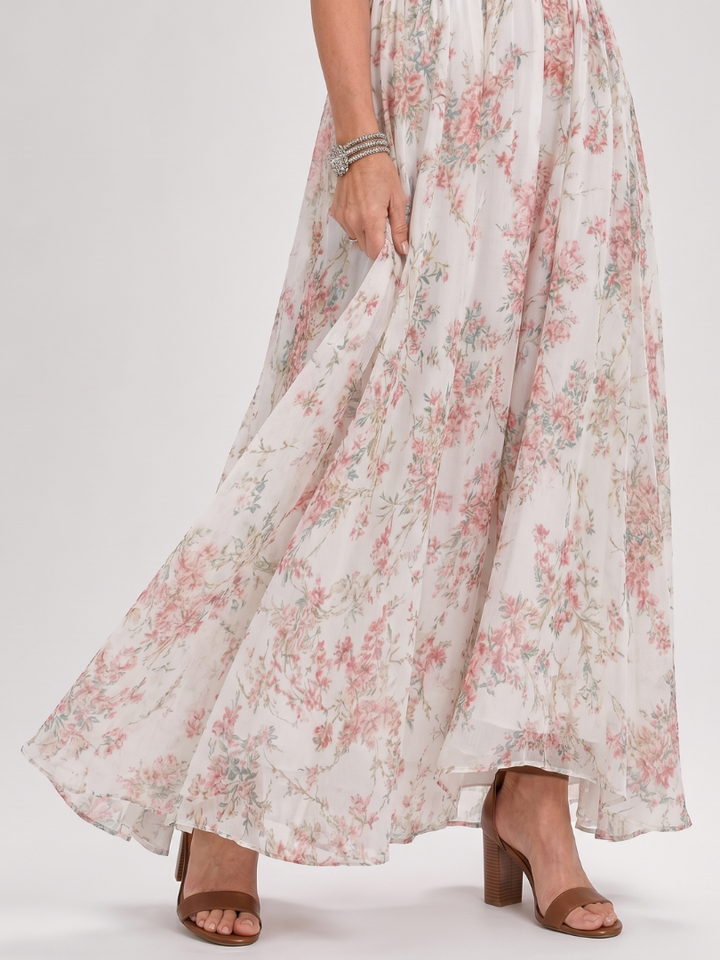 Auvelle | Robe Midi à Imprimé Floral avec Jupe Flottante
