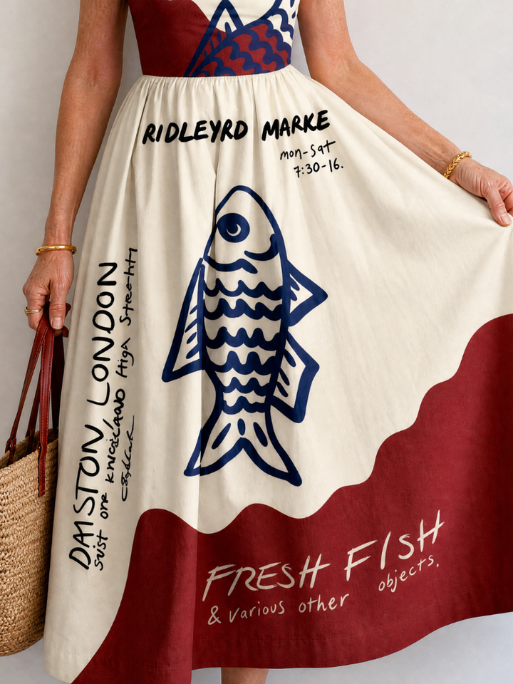 Auvelle | Robe Midi Sans Manches avec Graphisme de Poisson
