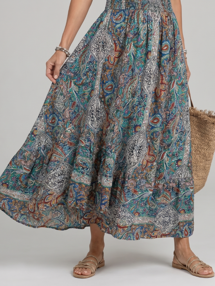 Auvelle | Robe Midi sans Manches à Imprimé Paisley