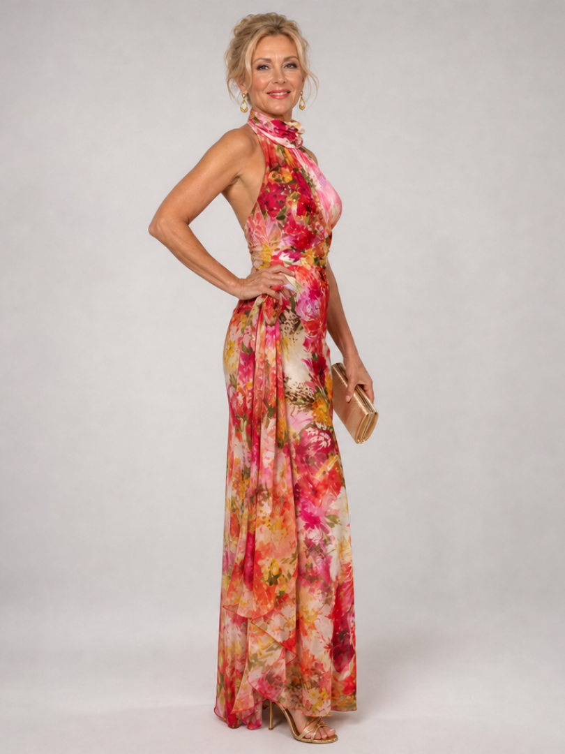Auvelle | Robe Maxi à Imprimé Floral avec Col Halter