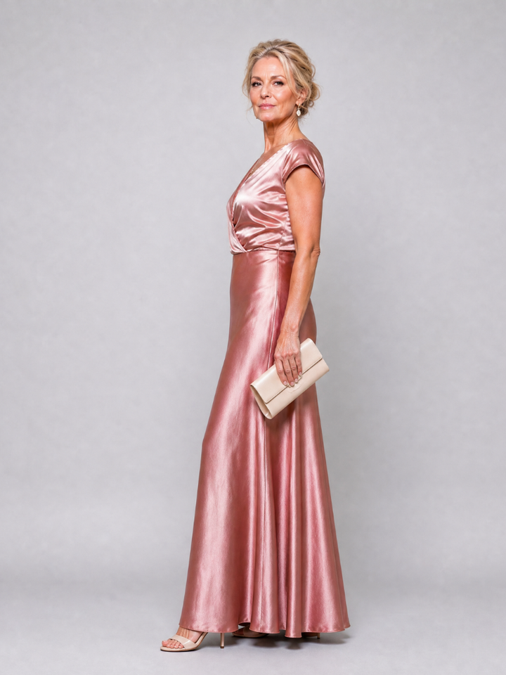 Auvelle | Robe Maxi à Manches Courtes et Corsage Drapé