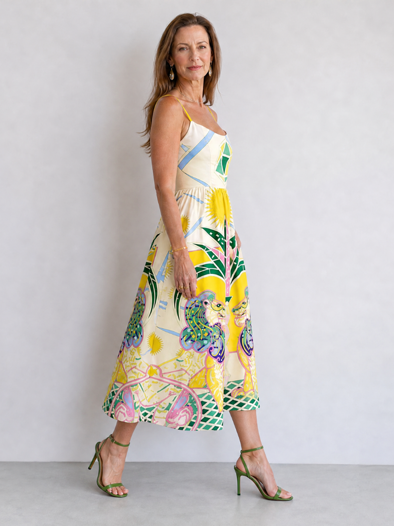 Auvelle | Robe Midi Imprimé Lion Géométriqueu