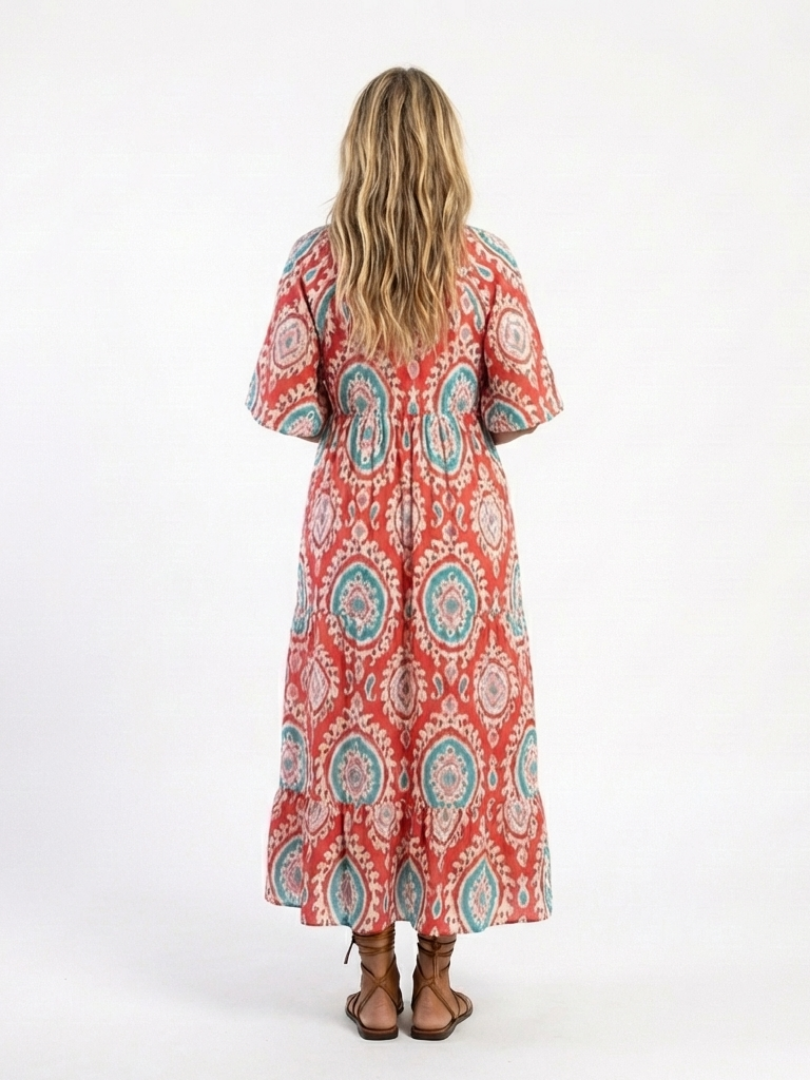 Zaria | Robe Midi à Manches Courtes en Viscose Imprimée Paisley