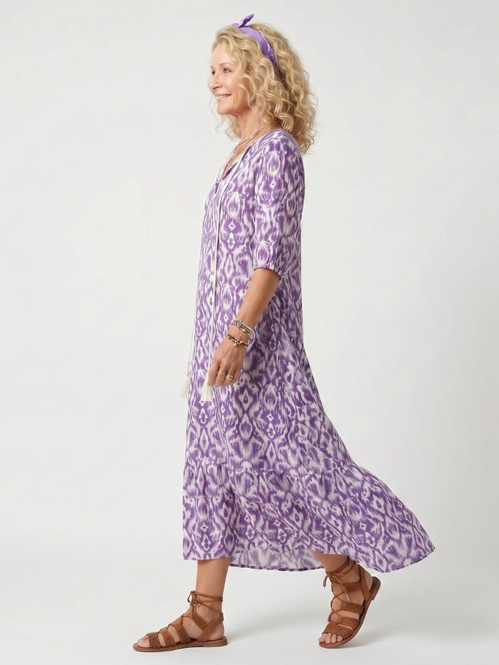 Pénélope | Robe Midi à Franges Imprimée