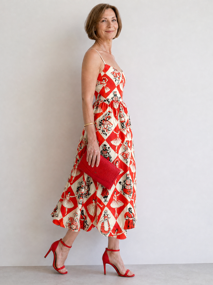 Auvelle | Robe Midi Sans Manches Imprimée Diamant