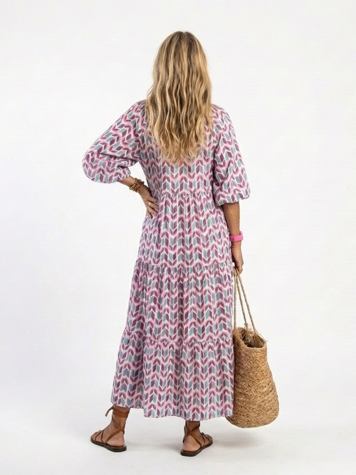 Mireya | Robe midi à manches longues et imprimé géométrique