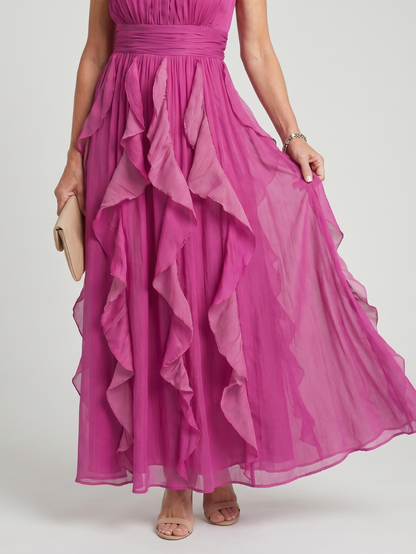 Auvelle | Robe Maxi à Col Montant avec Volants Superposés