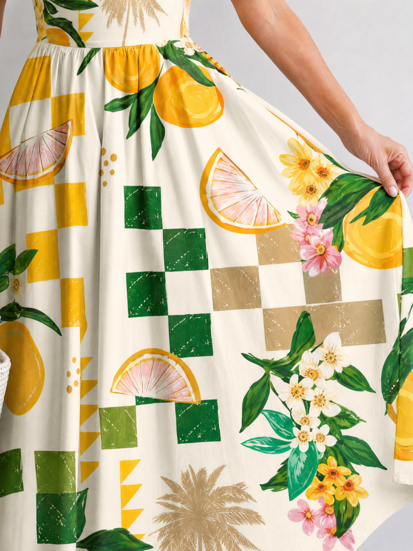 Auvelle | Robe Midi Sans Manches Imprimée Agrumes
