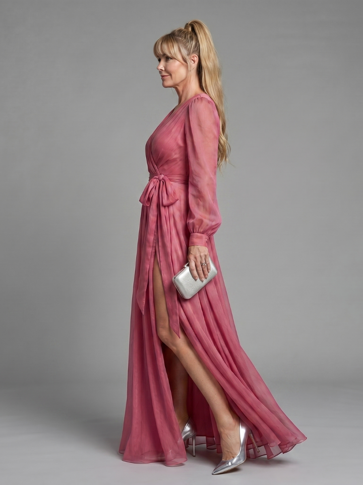 Auvelle | Robe Maxi Fluide Transparente à Manches Longues