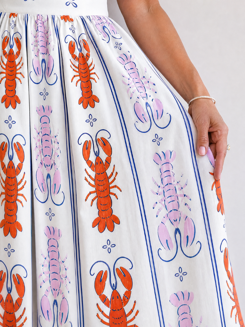 Auvelle | Robe Midi Sans Manches Imprimée Homard