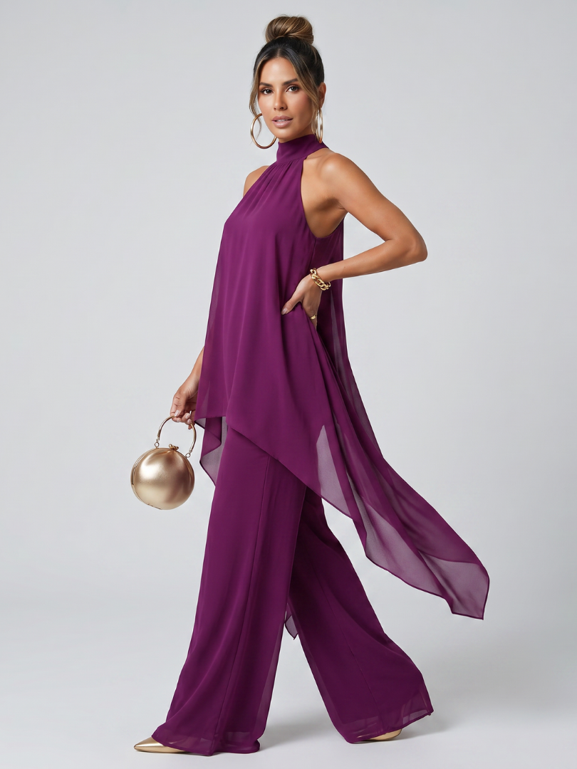 Auvelle | Ensemble Top Tunique Asymétrique et Pantalons à Jambes Larges