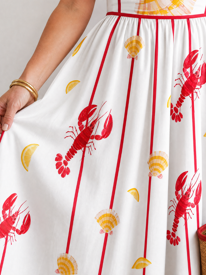 Auvelle | Robe Midi Imprimée Homard et Coquillage