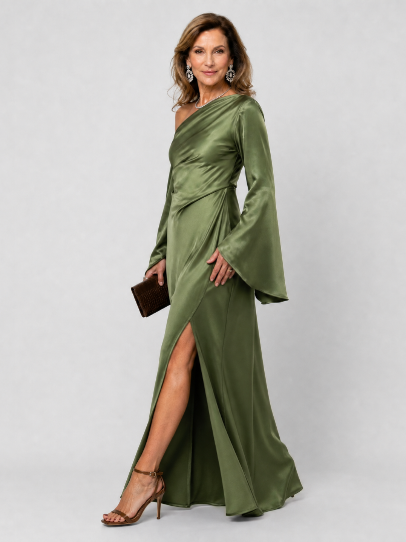 Auvelle | Robe Maxi à Épaule Dénudée avec Manches Cape