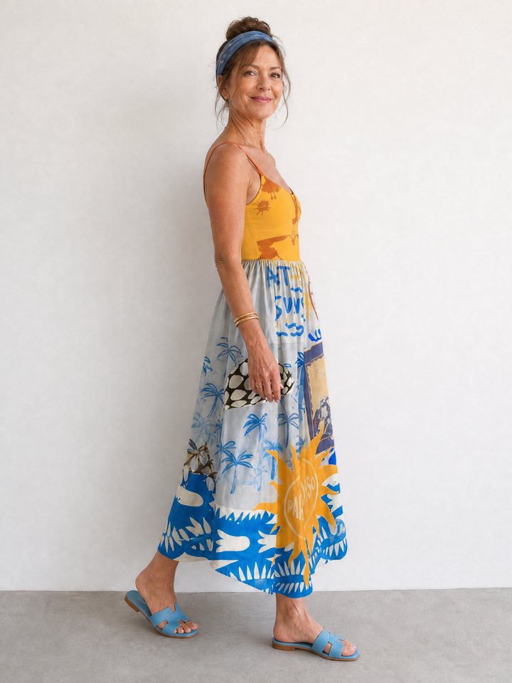 Auvelle | Robe Midi Sans Manches Imprimée Côte