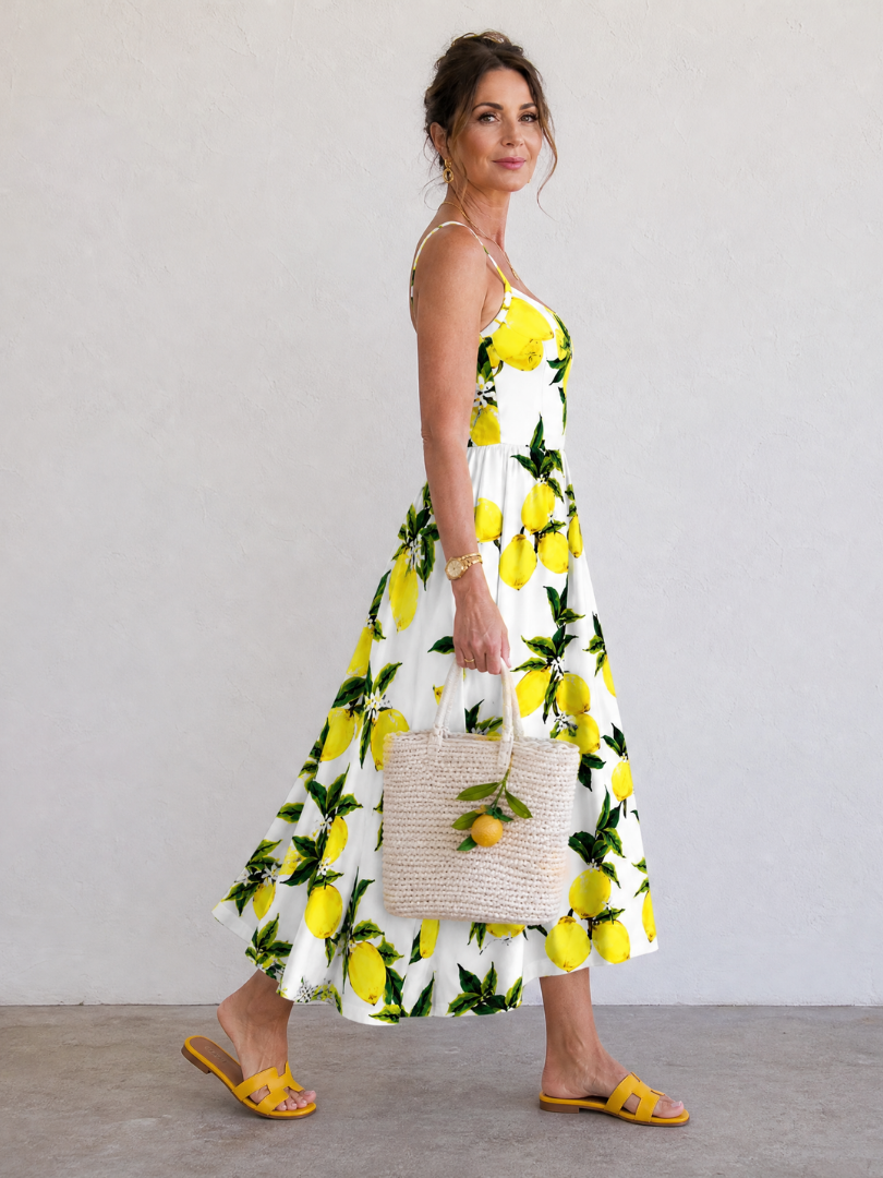 Auvelle | Robe Midi Sans Manches Imprimée Citron