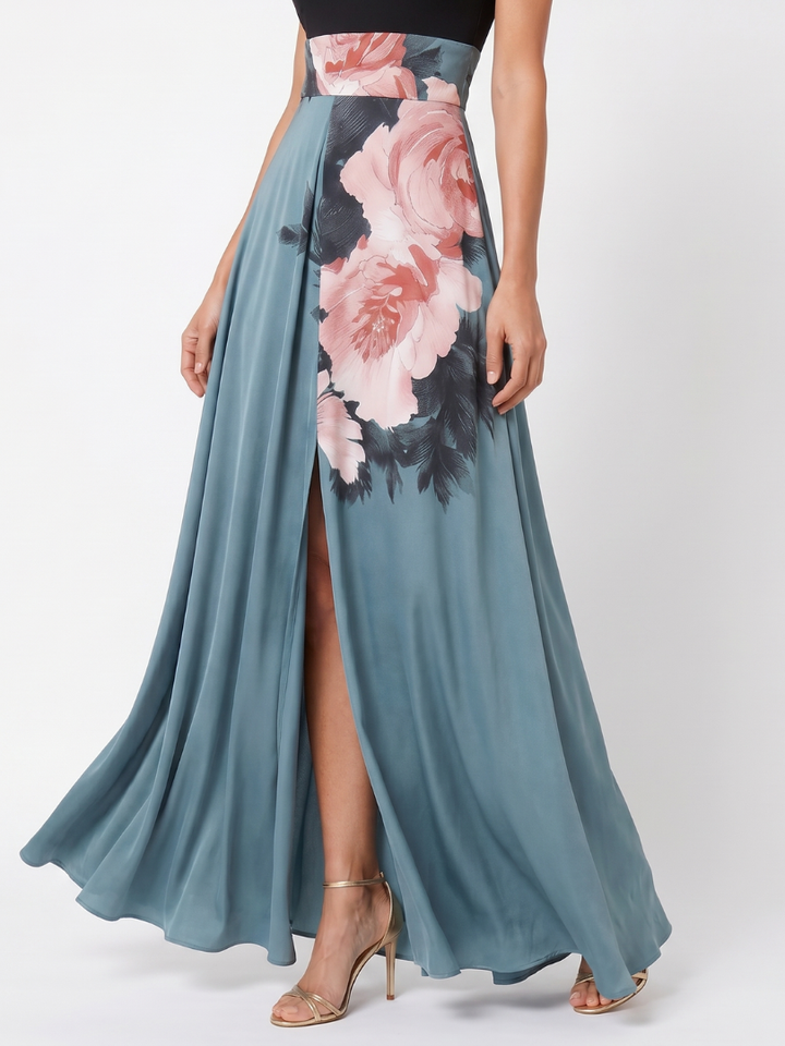 Auvelle | Robe Maxi à Buste Halter et Jupe Fleurie