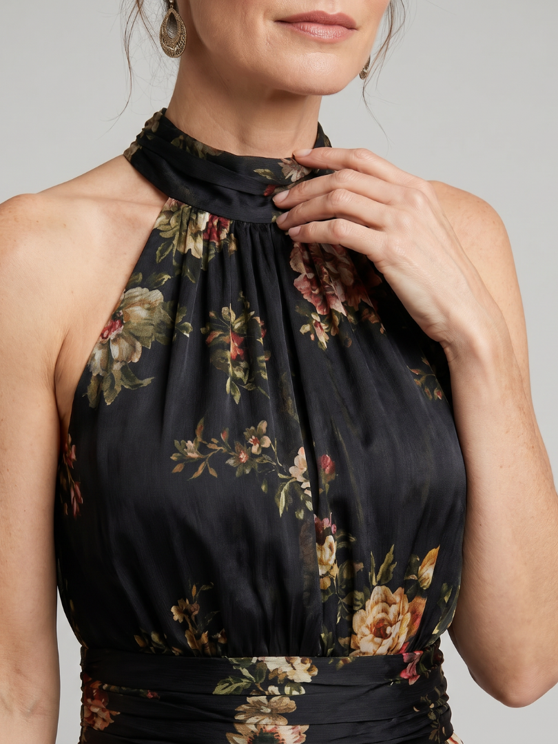 Auvelle | Robe Midi à Encolure Halter Florale