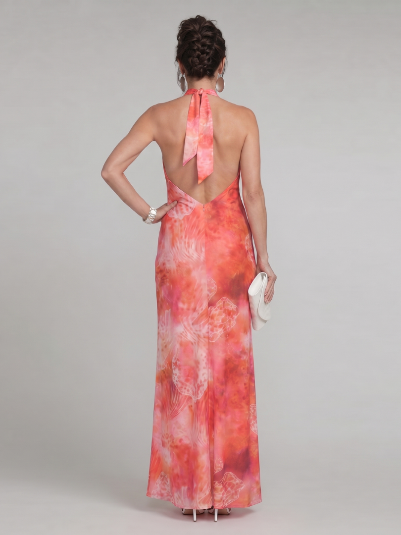 Auvelle | Robe Maxi à Imprimé et Col Halter