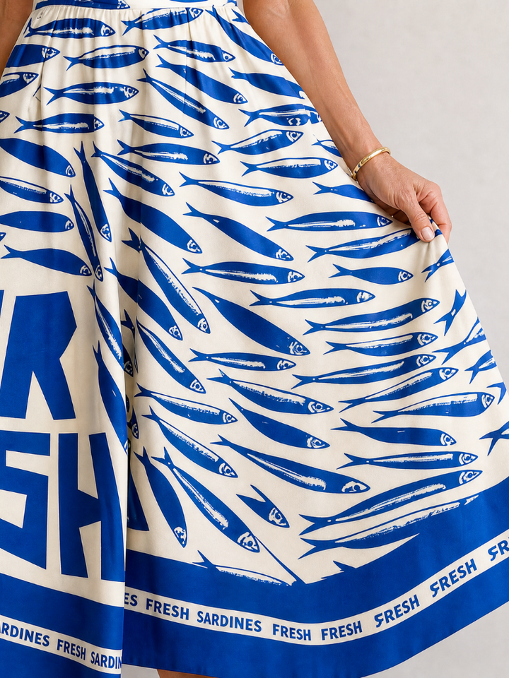 Auvelle | Robe Midi Imprimée avec Motif Poisson