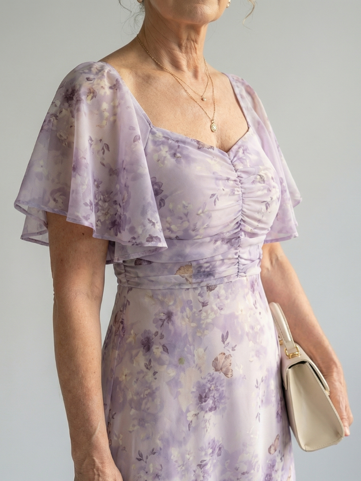Auvelle | Robe Midi à Manches Volantes Vaelisu