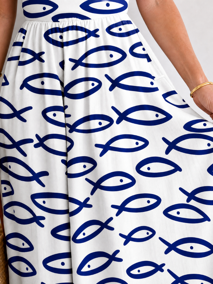 Auvelle | Robe midi sans manches imprimée poisson