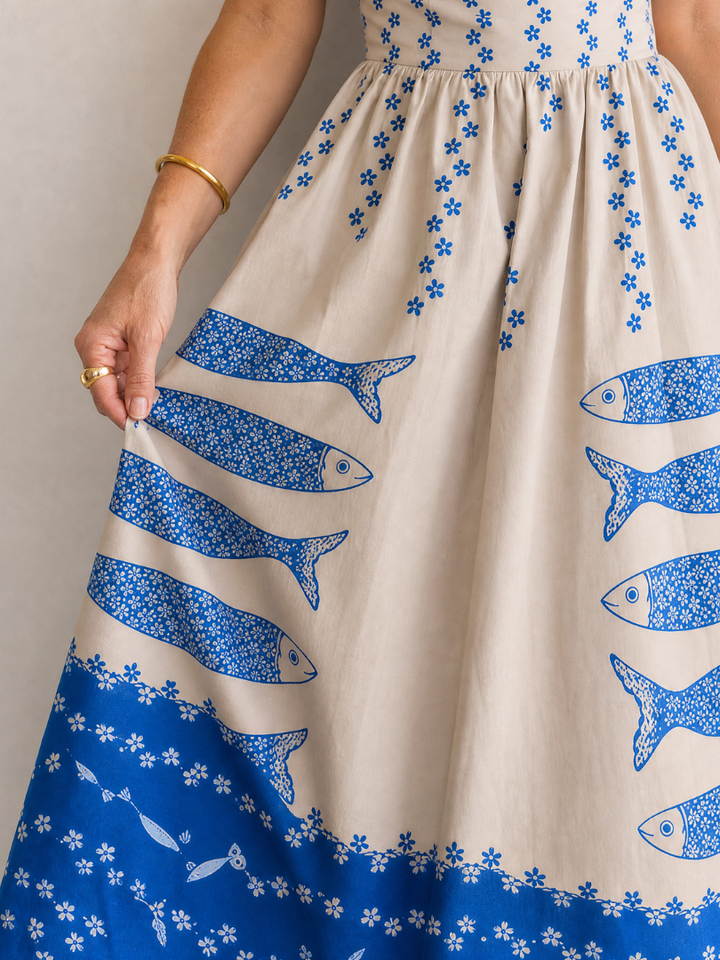 Auvelle | Robe Midi Sans Manches Imprimée Poissons
