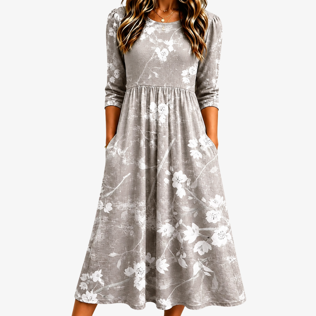 Robe Midi Poche Grace Fleur Argentée